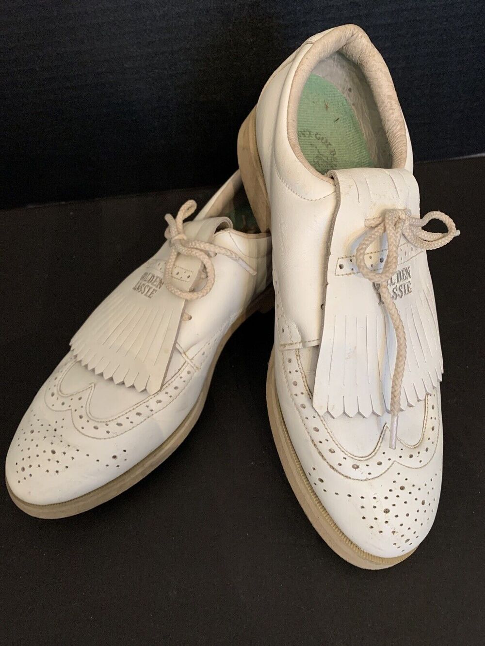 Size 8M Golden Lassie Womens White Leather Golf Shoes Cleats Oxford